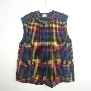Mondi Vintage 80s Hooded Vest Multicolor Houndstooth Wool Blend